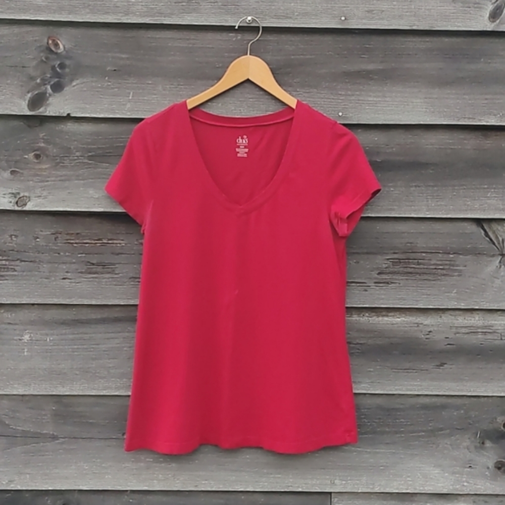 duo Maternity red v-neck cotton spandex t-shirt tee classic basic - size S